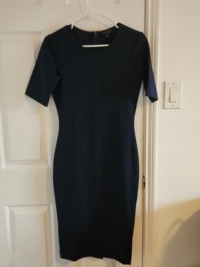 Women's Navy Midi Sheath Dress - Classic Tailored Silhouette